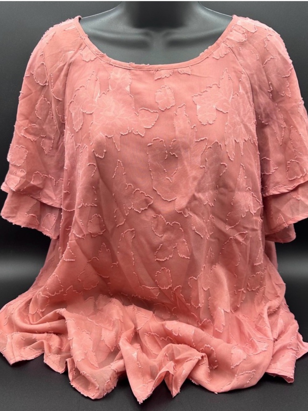Bloomchic Blouse Top Womens Plus Size 12 Floral Pink Ruffle‎ Sleeve